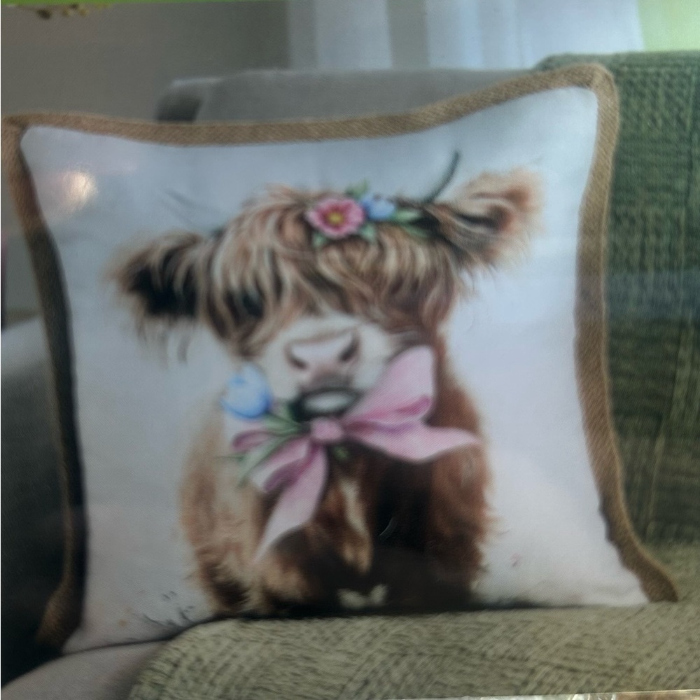 Highland Cow Print Throw Pillow cover 18x18
